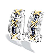 The Diamond Store.co.uk 9K White Gold Diamond and Sapphire Earrings with Gold Detail
