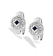 The Diamond Store.co.uk 9K White Gold Diamond and Sapphire Huggy Earrings