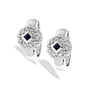 9K White Gold Diamond and Sapphire Huggy Earrings