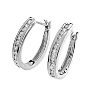 The Diamond Store.co.uk 9K White Gold Diamond Channel Set Hoop Earrings