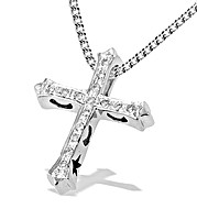 The Diamond Store.co.uk 9K White Gold Diamond Cross Pendant with Star and Moon Detail