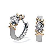 9K White Gold Diamond Design Earrings with Gold Detail