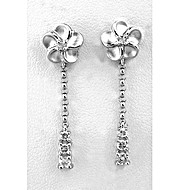 9K White Gold Diamond Flower Drop Earrings