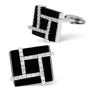 The Diamond Store.co.uk 9K White Gold DIAMOND ONYX CUFFLINKS 0.26CT