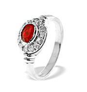 9K White Gold Diamond Ring with Ruby