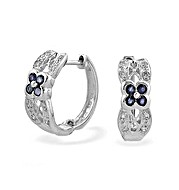 The Diamond Store.co.uk 9K White Gold Diamond Sapphire Flower Detail Earrings