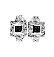 9K White Gold Diamond Sapphire Square Earrings