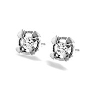 9K White Gold Diamond Stud Earrings with Gold Detail