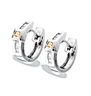 The Diamond Store.co.uk 9K White Gold Diamond Yellow Sapphire Huggy Earrings