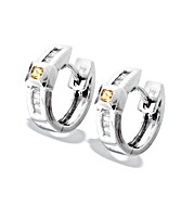 9K White Gold Diamond Yellow Sapphire Huggy Earrings