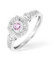 9KW Diamond and Pink Sapphire Detail Ring 0.10t ps 0.14ct