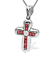 The Diamond Store.co.uk 9KW Diamond and Ruby Cross Pendant with Diamond centre stone 0.05CT R 0.27CT