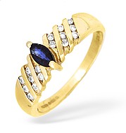 The Diamond Store.co.uk 9KY Channel Set Brilliant Diamond and Sapphire Ring 0.10CT