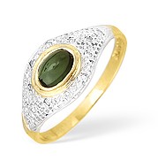 The Diamond Store.co.uk 9KY Diamond and Green Tourmaline Pave Ring 0.05CT