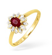 9KY Diamond and Ruby Flower Cluster Ring 0.10ct
