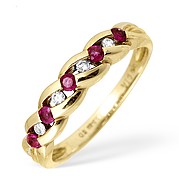 9KY Diamond and Ruby Twist Design Ring 0.10ct