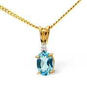 The Diamond Store.co.uk Blue Topaz and 0.01CT Diamond Pendant 9K Yellow Gold