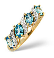 Blue Topaz and 0.01CT Diamond Ring 9K Yellow Gold