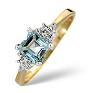 Blue Topaz and 0.02CT Diamond Ring 9K Yellow Gold