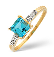 Blue Topaz and 0.03CT Diamond Ring 9K Yellow Gold