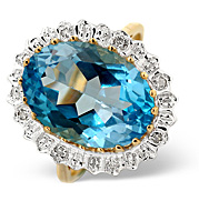 Blue Topaz and 0.04CT Diamond Ring 9K Yellow Gold