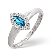 The Diamond Store.co.uk Blue Topaz and 0.06CT Diamond Ring 9K White Gold