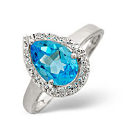 The Diamond Store.co.uk Blue Topaz and 0.07CT Diamond Ring 9K White Gold