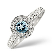 The Diamond Store.co.uk Blue Topaz and 0.12CT Diamond Ring 9K White Gold