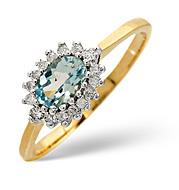 Blue Topaz and 0.14CT Diamond Ring 9K Yellow Gold