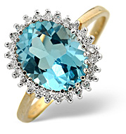 Blue Topaz and 0.20CT Diamond Ring 9K Yellow Gold