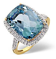Blue Topaz and 0.22CT Diamond Ring 9K Yellow Gold