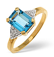 Blue Topaz and Diamond Ring 9K Yellow Gold