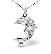 The Diamond Store.co.uk Dolphin on a Chain Pendant 0.26CT Diamond 9K White Gold