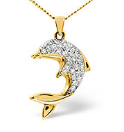 Dolphin on a chain Pendant 0.26CT Diamond 9K Yellow Gold