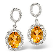 The Diamond Store.co.uk Golden Citrine and 0.18CT Diamond Earrings 9K White Gold