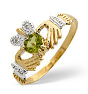 The Diamond Store.co.uk Peridot and 0.02CT Diamond Claddagh Ring 9K Yellow Gold