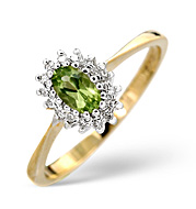 The Diamond Store.co.uk Peridot and 0.05CT Diamond Ring 9K Yellow Gold
