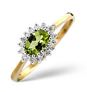 The Diamond Store.co.uk Peridot and 0.14CT Diamond Ring 9K Yellow Gold