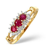 Ruby and 0.02CT Diamond Ring 9K Yellow Gold