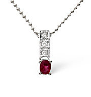 The Diamond Store.co.uk Ruby and 0.05CT Diamond Necklace 9K White Gold