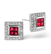 The Diamond Store.co.uk Ruby and 0.14CT Diamond Earrings 9K White Gold