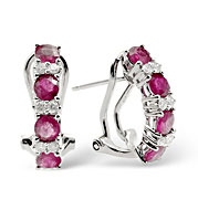 The Diamond Store.co.uk Ruby and 0.16CT Diamond Earrings 9K White Gold