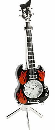 The Emporium Miniature Clocks Miniature Electric Flame Guitar Novelty Collectors Clock On Stand 9267