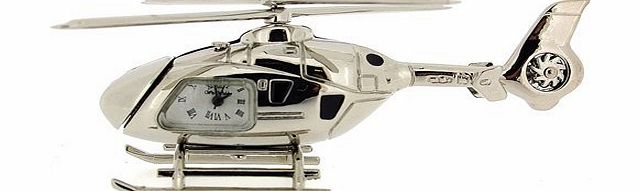 Miniature Helicopter Novelty Silver Tone Collectors Clock 9699