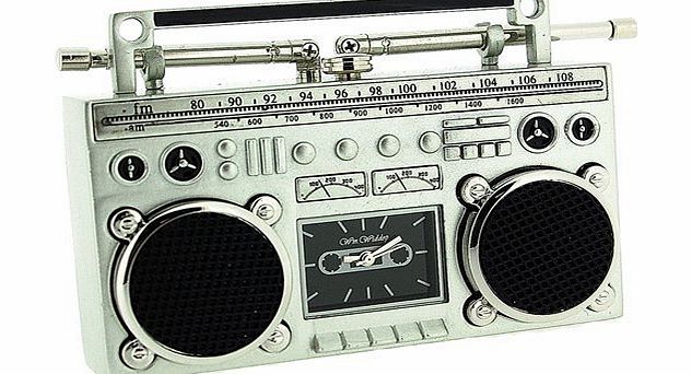 Miniature Silver Ghetto Blaster / Stereo Novelty Desktop Collectors Clock 9863