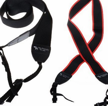 The Friendly Swede Bundle of 2 Long Camera / Camcorder Neck Shoulder Straps Belt - Length Approximately 36``   Cleaning Cloth in Retail Packaging (Long - Black/Red   Black)