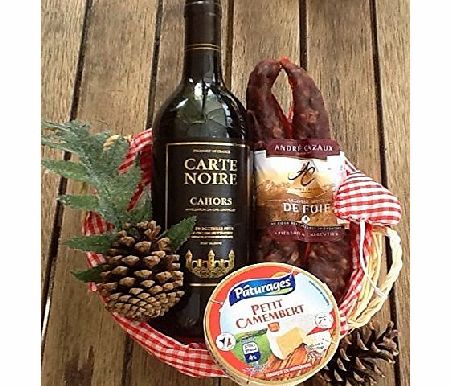 The Gift Box Delightful Carte Noire Cahors Wine amp; Delicious Dried French Sausage amp; Petit Cambert Hamper- perfect for any occasion