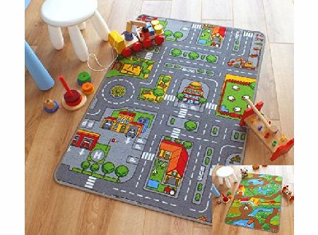 Reversible Road Map Farm Animal Cars Rug Play Mat 80cm x 120cm (26 x 4 approx)