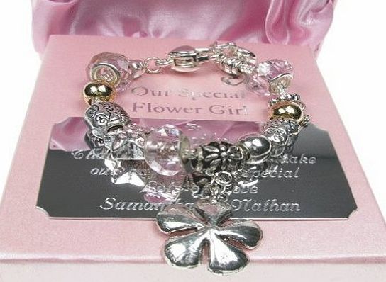 The Great Gifts Company Flower Girl Gift, Flower Girl Charm Bracelet with Personalised Presentation Plaque, Flower Girl Gift Idea