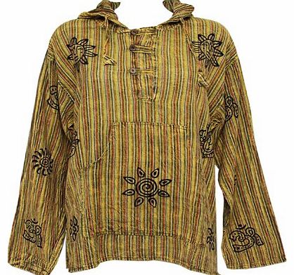 The Hippy Clothing Co. Grandad Shirt, Stonewashed With Hood (Unisex) M Green